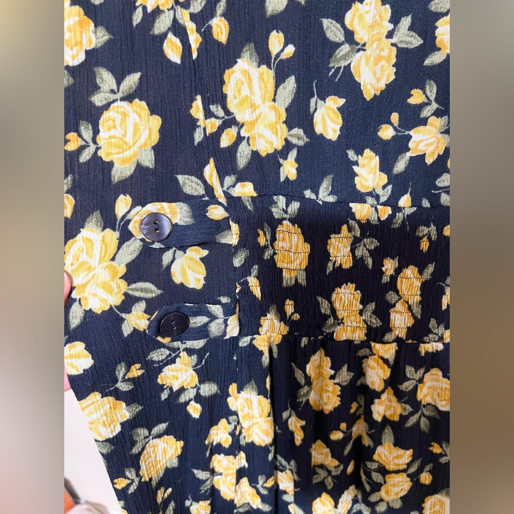 Vintage Fashion Bug 16 Maxi Shirt Dress Collar Button Navy Yellow Floral Women - Picture 12 of 12